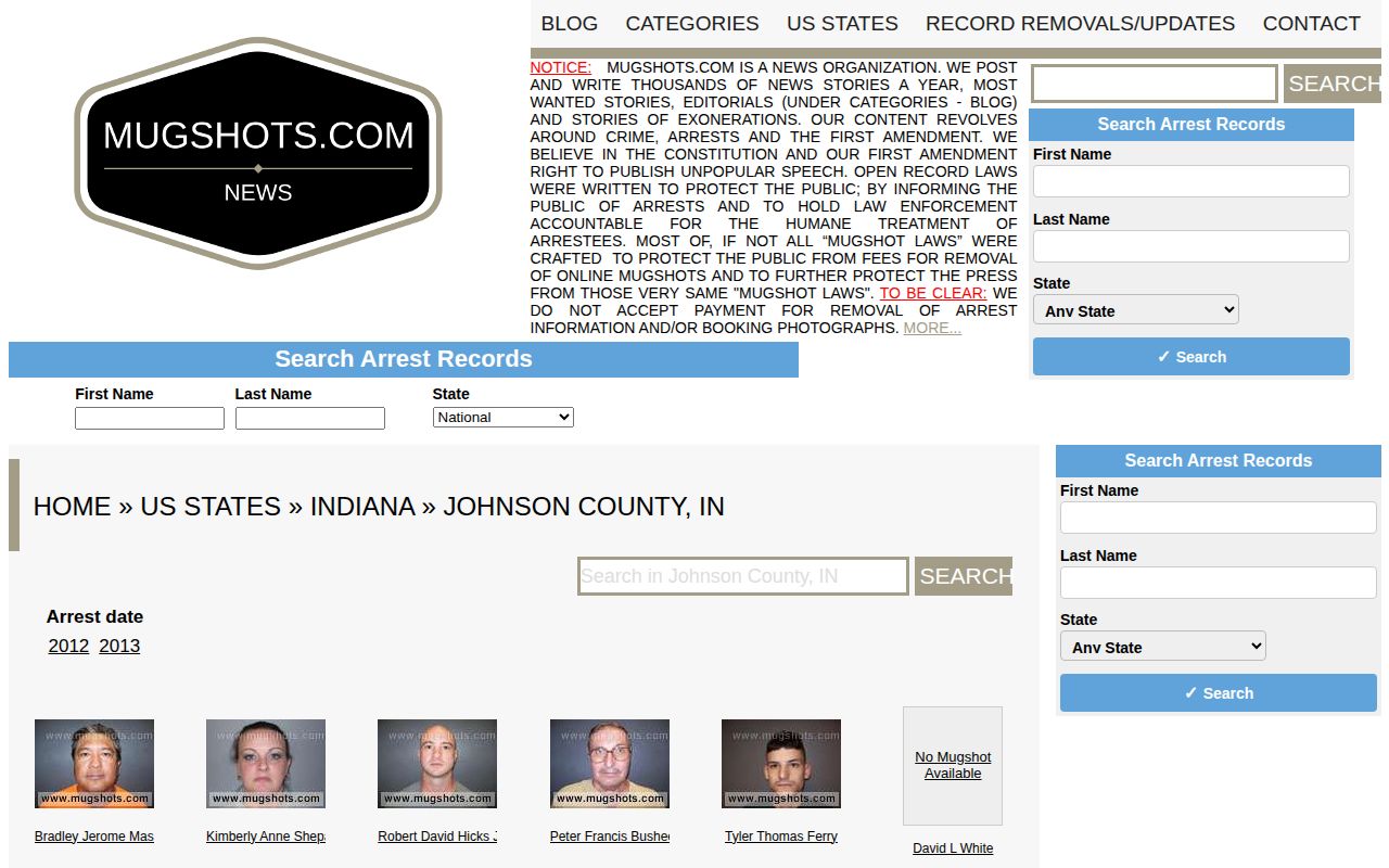 Unofficial historical Mugshots.com Johnson County page