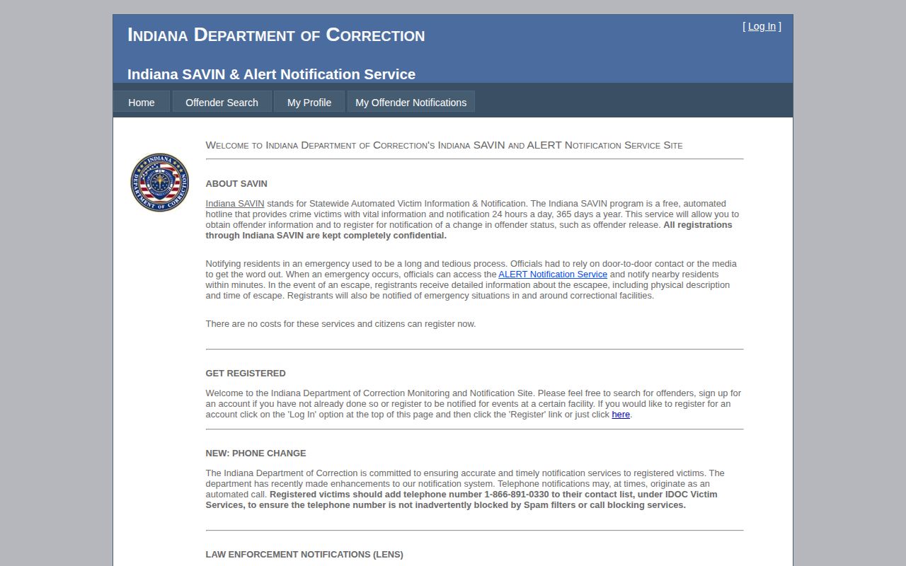 Indiana SAVIN Johnson County custody notification records