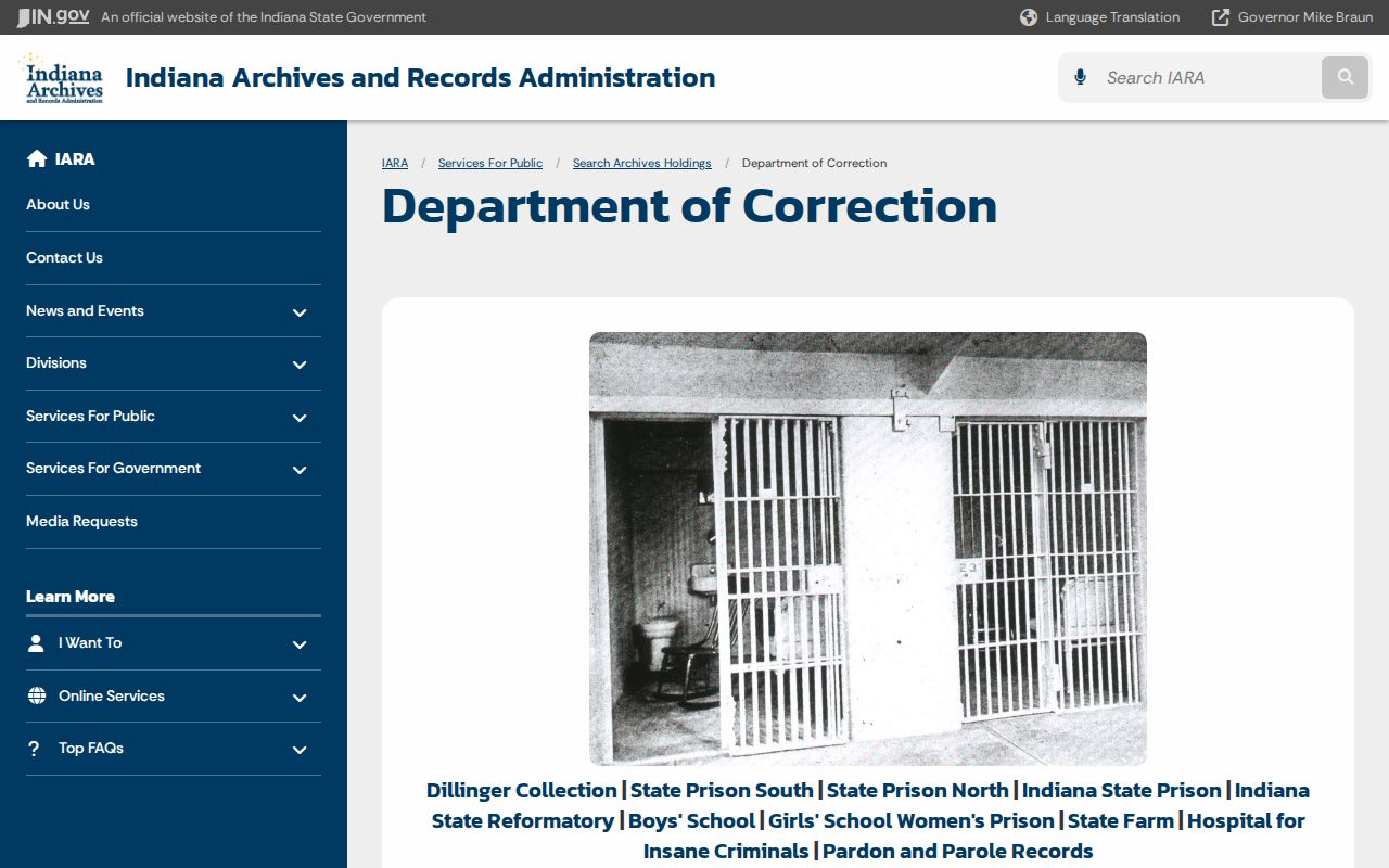 Indiana State Archives correction records relevant to Johnson County